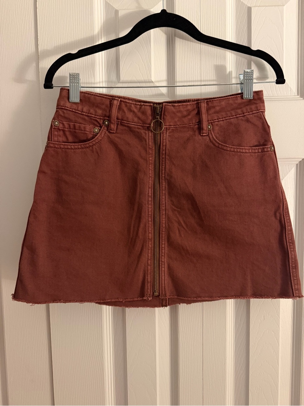 We The Free Free People Zip It Up Denim Mini Skirt Rust Terracotta • 25